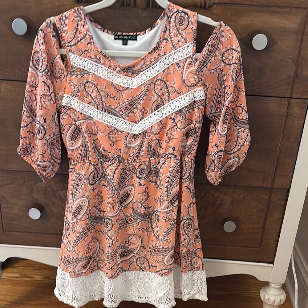 Paisley Print Orange Top with Lace Detail